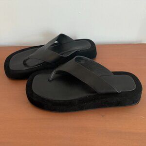 Tony Bianco Ives Black Como - Leather Flip Flop Sandals Size 7